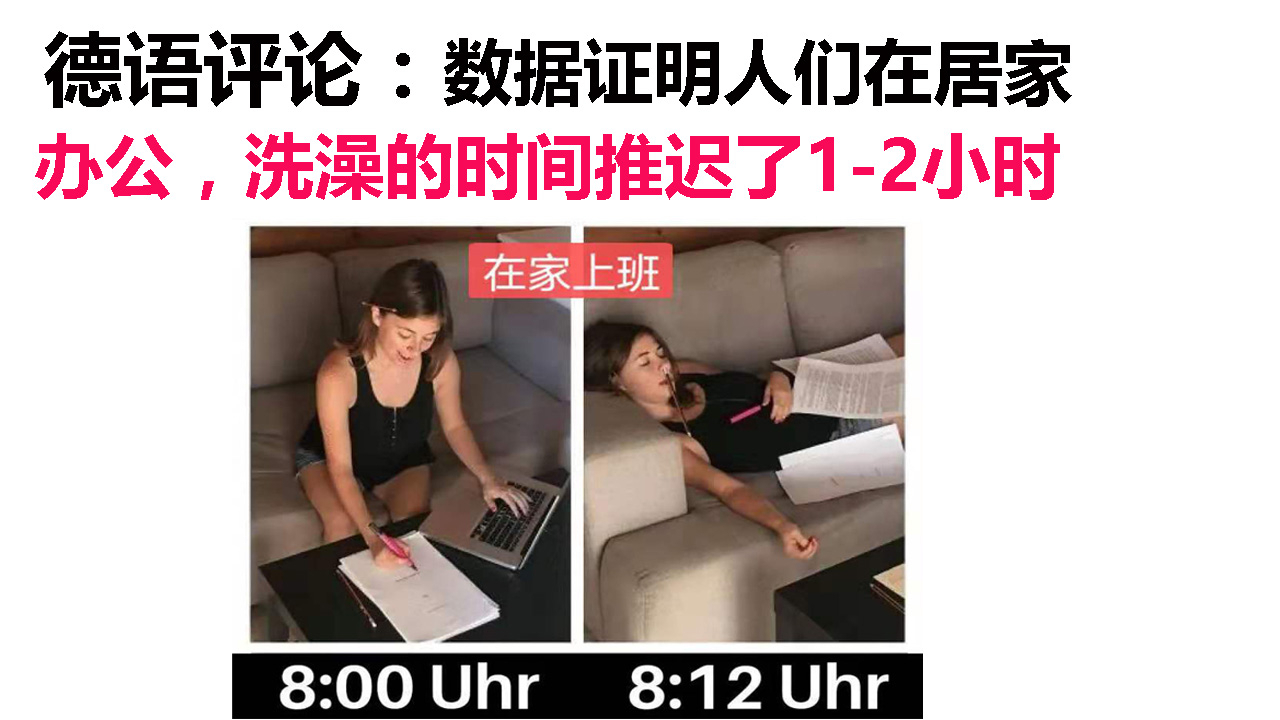 德语评论:数据证明人们在居家办公时洗澡的时间推迟了2个小时